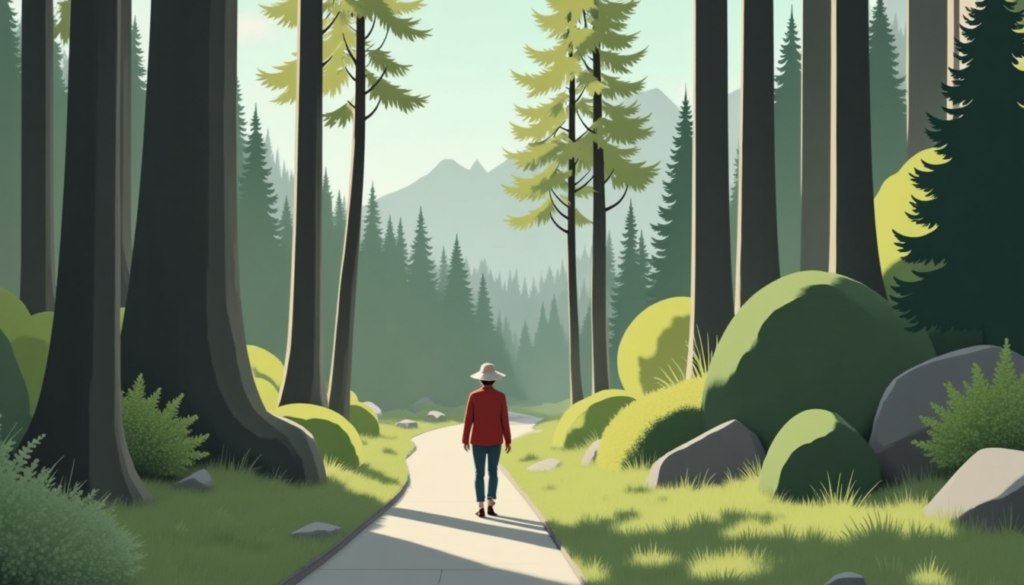 A woman walks in nature to clear her head from decision fatigue from too many senior housing decisions